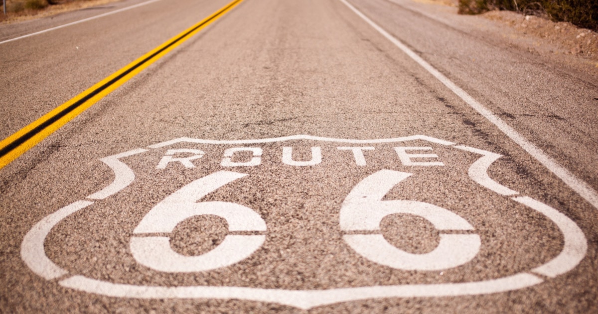 Route 66 printed on a road