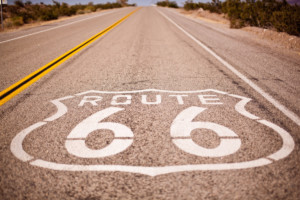 Route 66 printed on a road