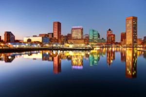 Baltimore skyline at night