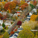 aerial view of Stamford, CT in the fall