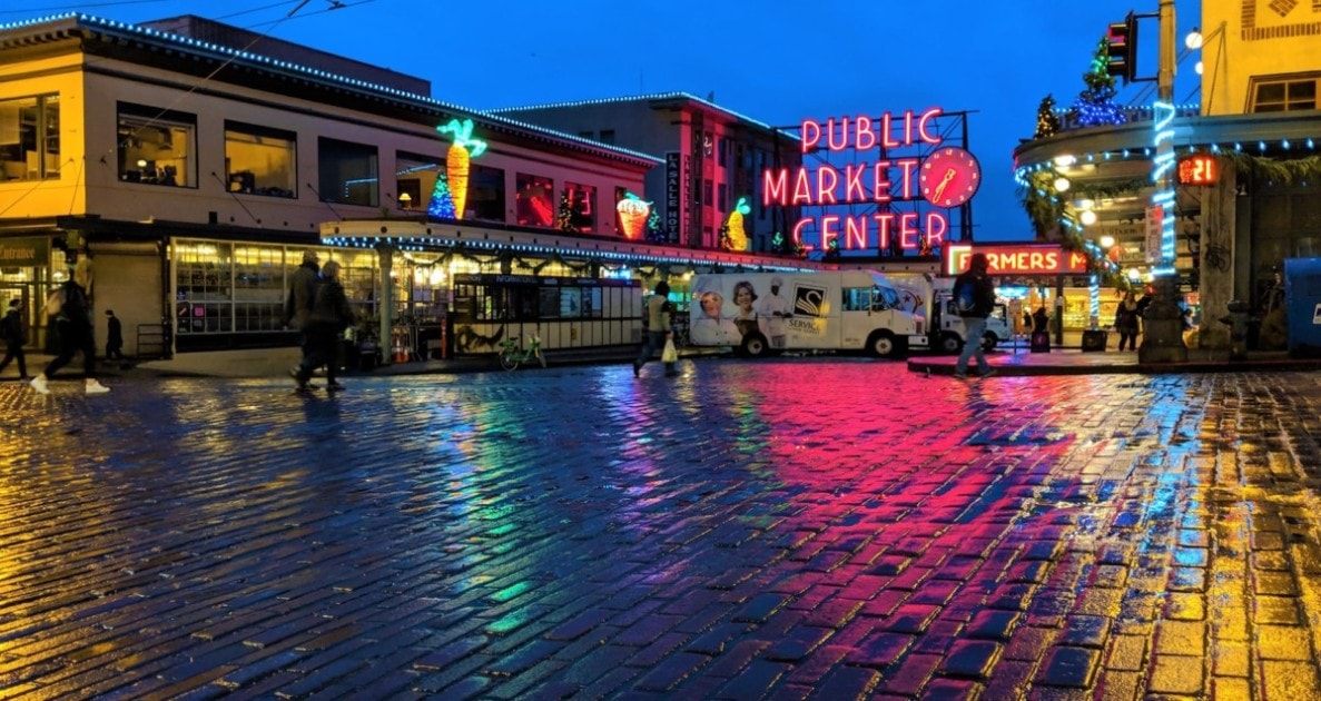 Pike Place Market in the evening