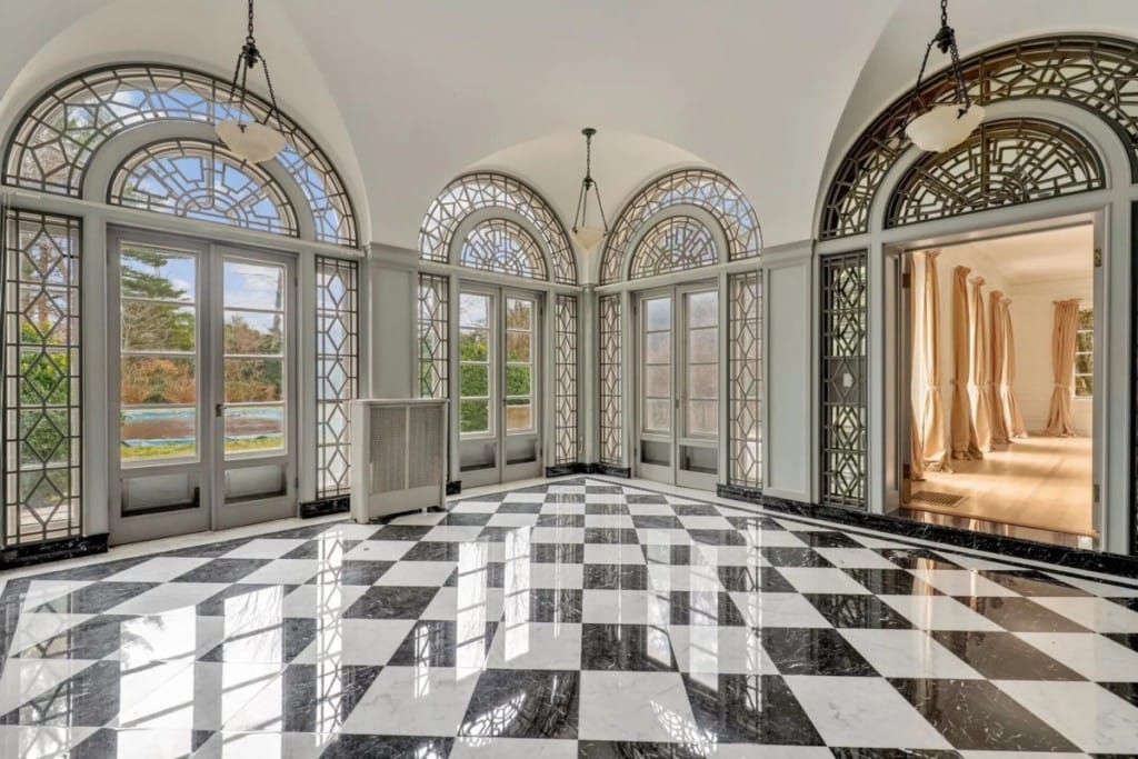 black and white tile formal room at beautiful home for sale in brookline
