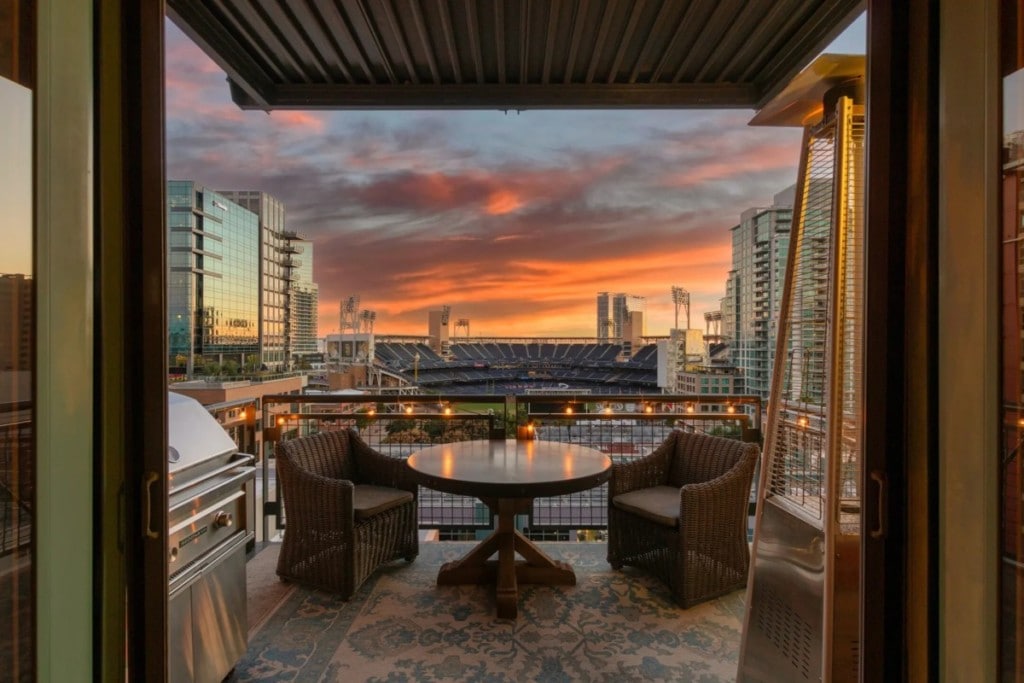 view of petco park from luxury condo in san diego, ca