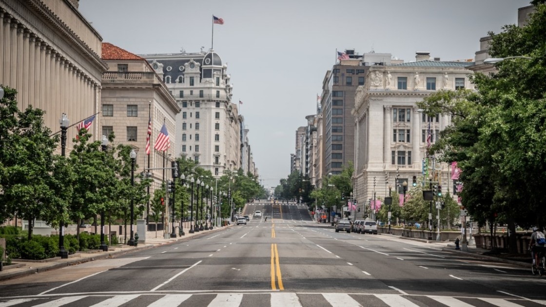 Empty streets of downtown Washington DC