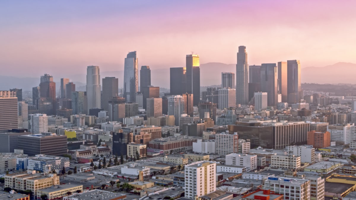 Aerial view of the city shining in the morning sun, Los Angeles, CA _ getty