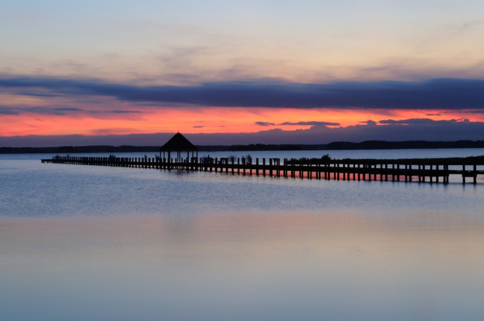 Fishing pier at sunset, Ocean City, Maryland, USA
