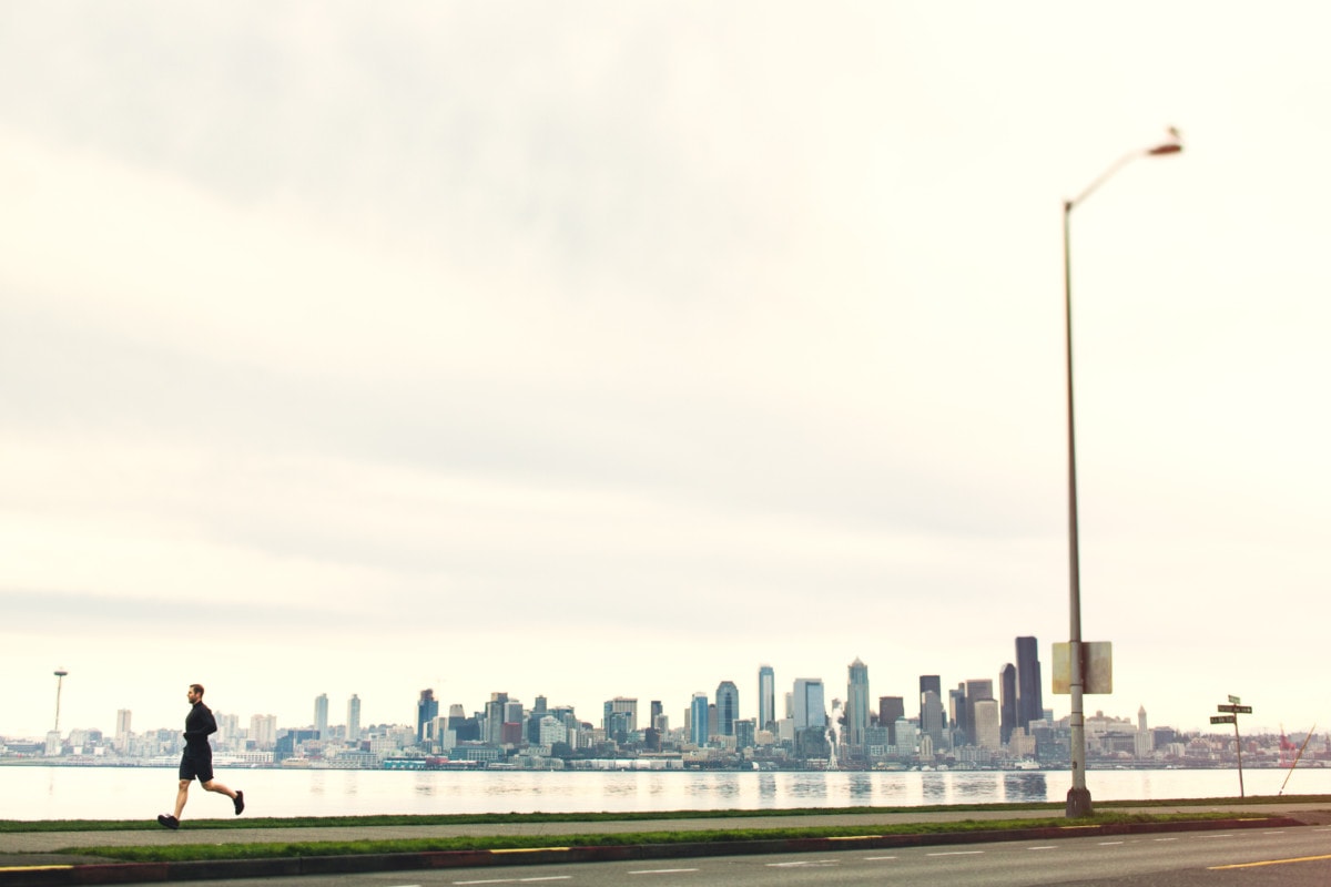 Man Running along Alki beach