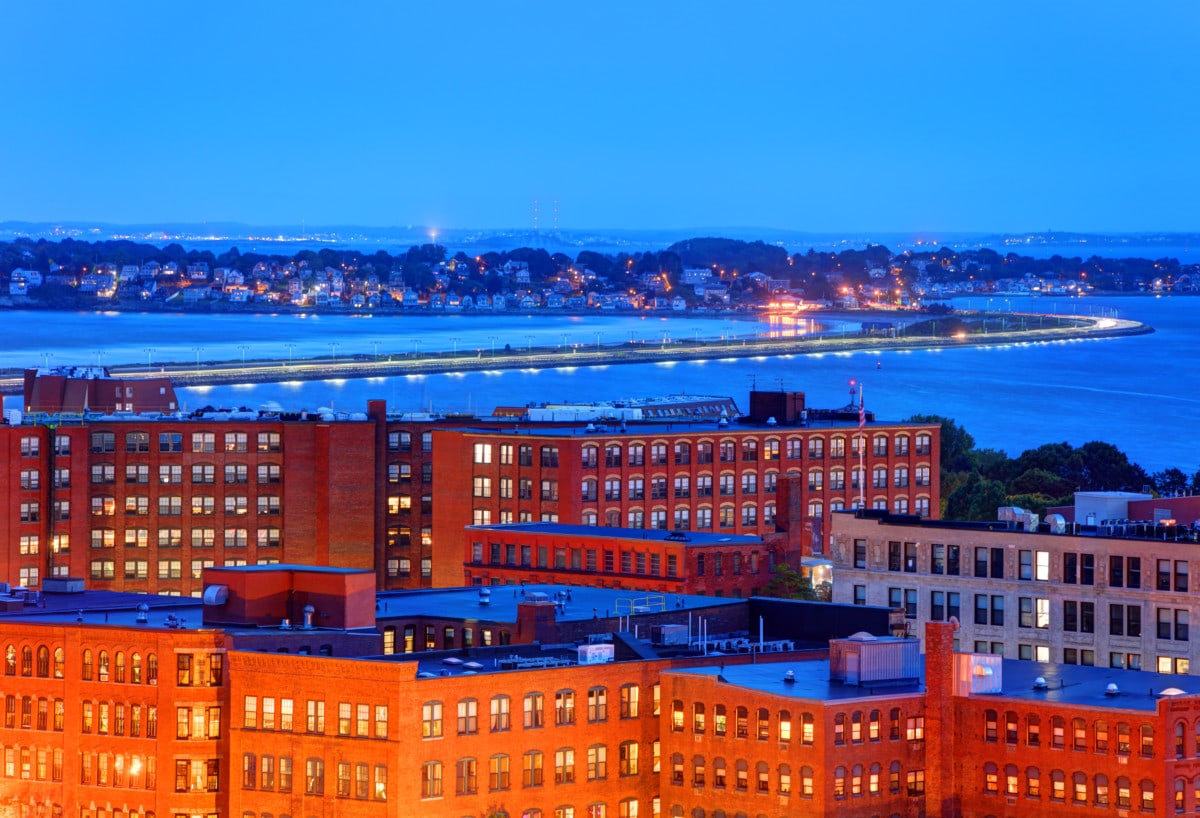 lynn ma at night with buildings and river_getty