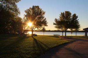 waterfront park at sunset