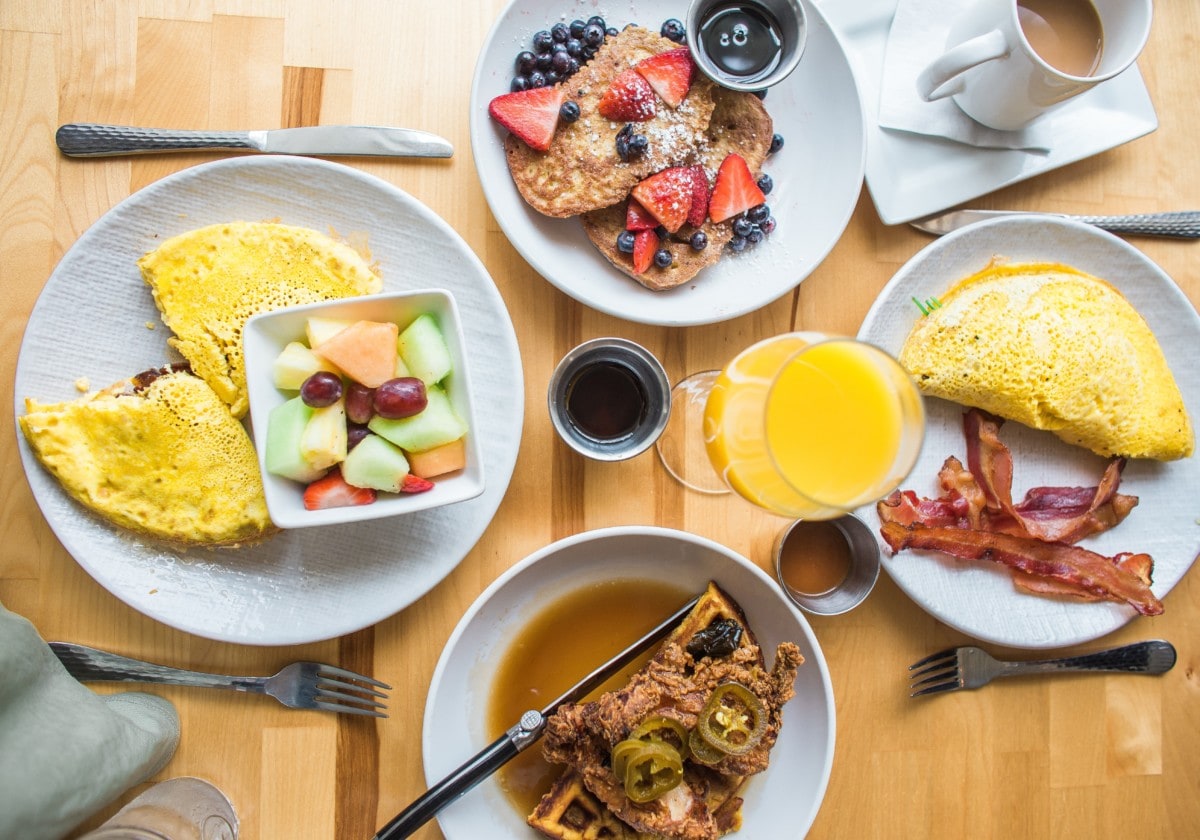 omelettes and french toast on a table