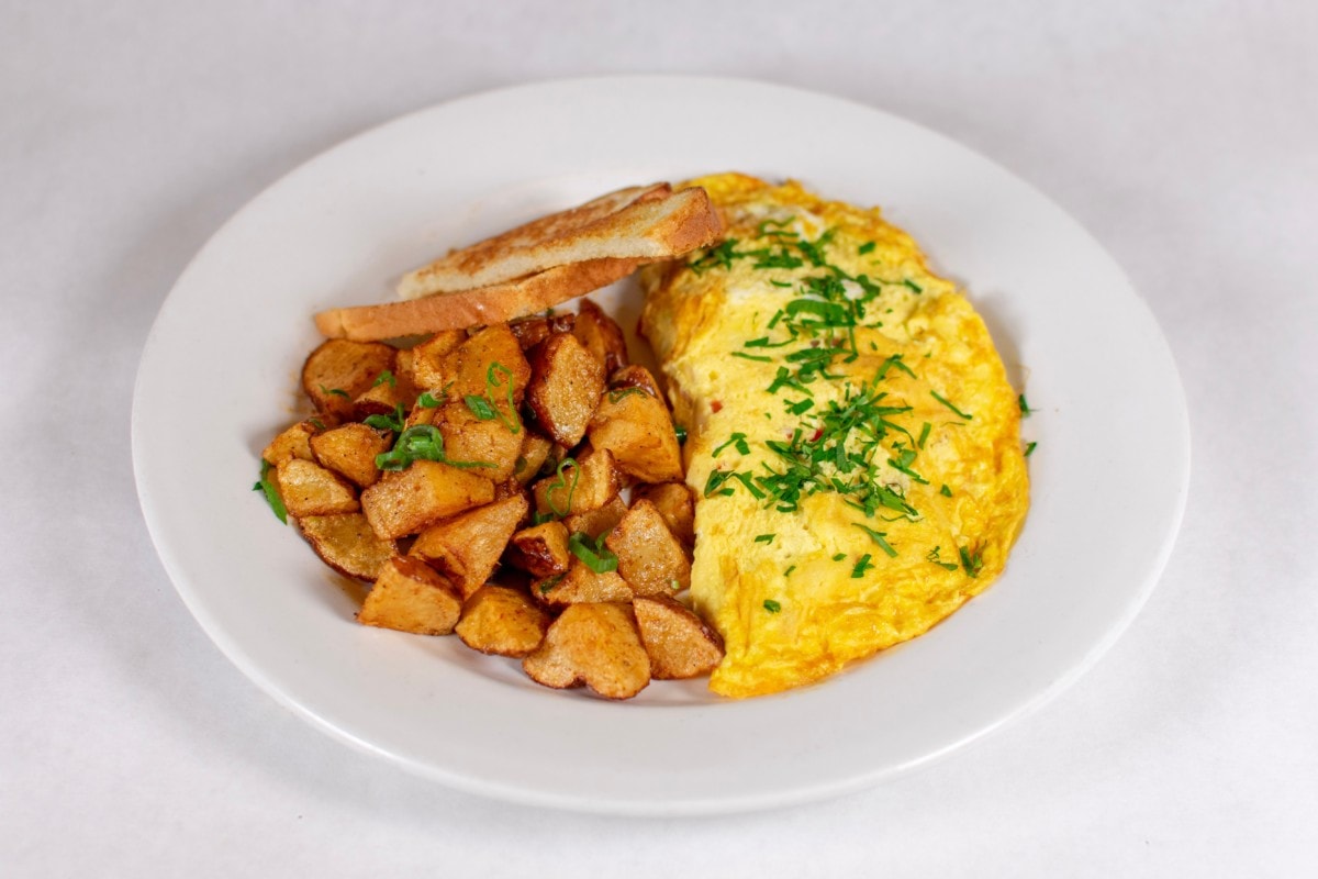 omelette and breakfast potatoes