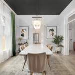 beautifully updated formal dining room with accent ceiling