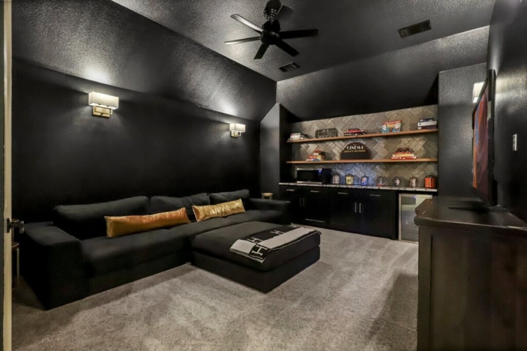sleek and dark home theater room