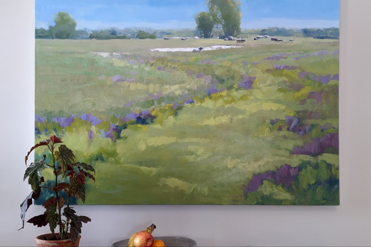 An oil painting of a field
