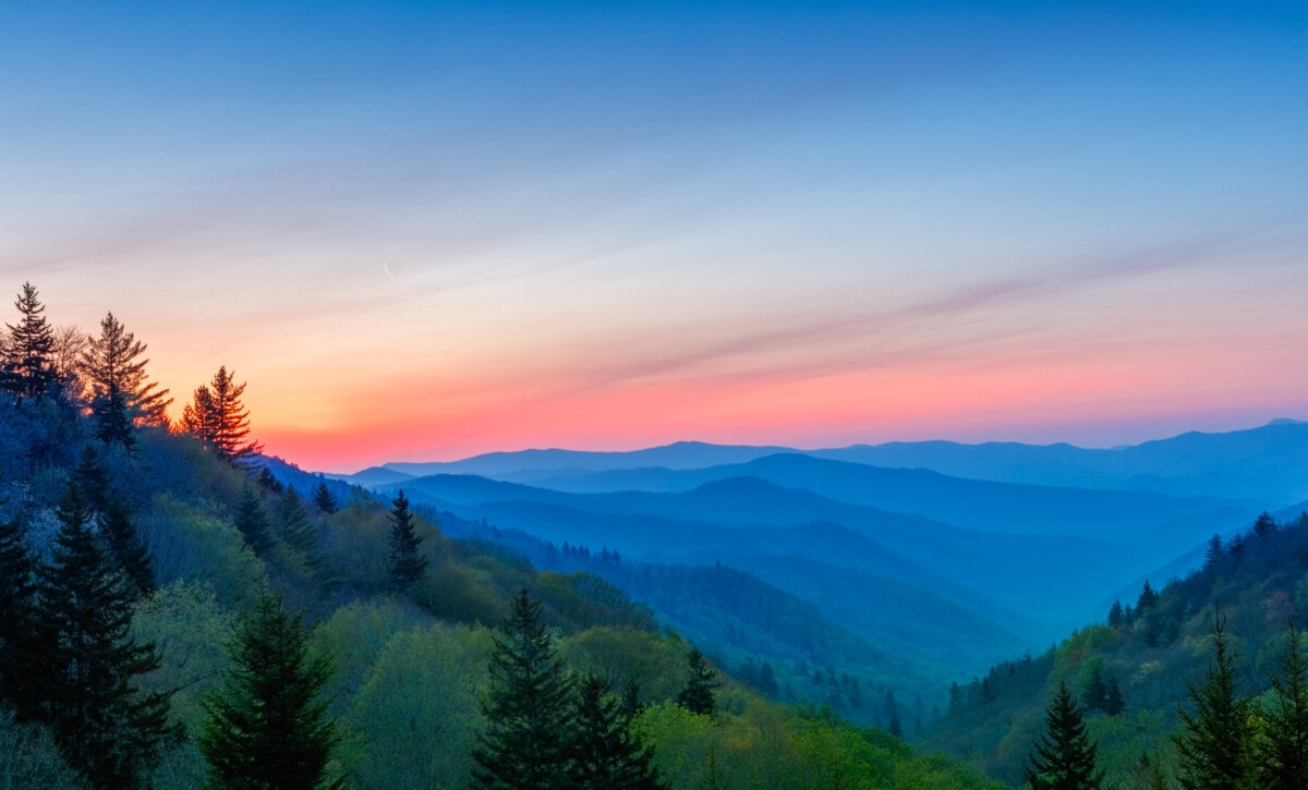 Sunrise at Oconoluftee Valley Overlook, Great Smoky Mountains National Park, North Carolina