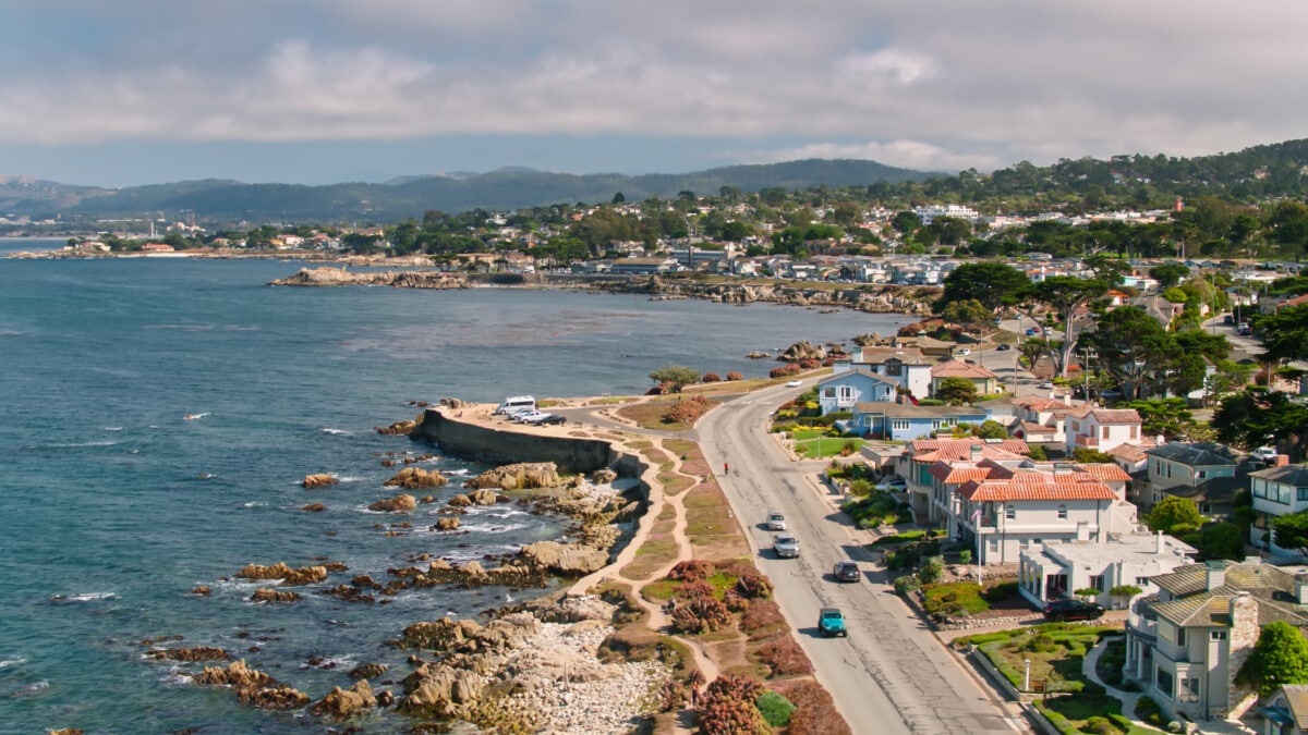 Driving Into Pacific Grove - Aerial _ getty