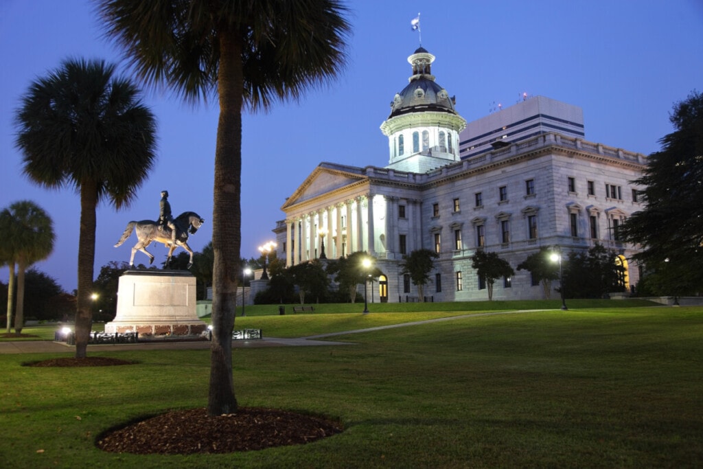 The South Carolina State House is the building housing the government of the U.S. state of South Carolina. The Wade Hampton statue sits behind the South Carolina Statehouse: Sculpture Frederick Wellington Ruckstull (