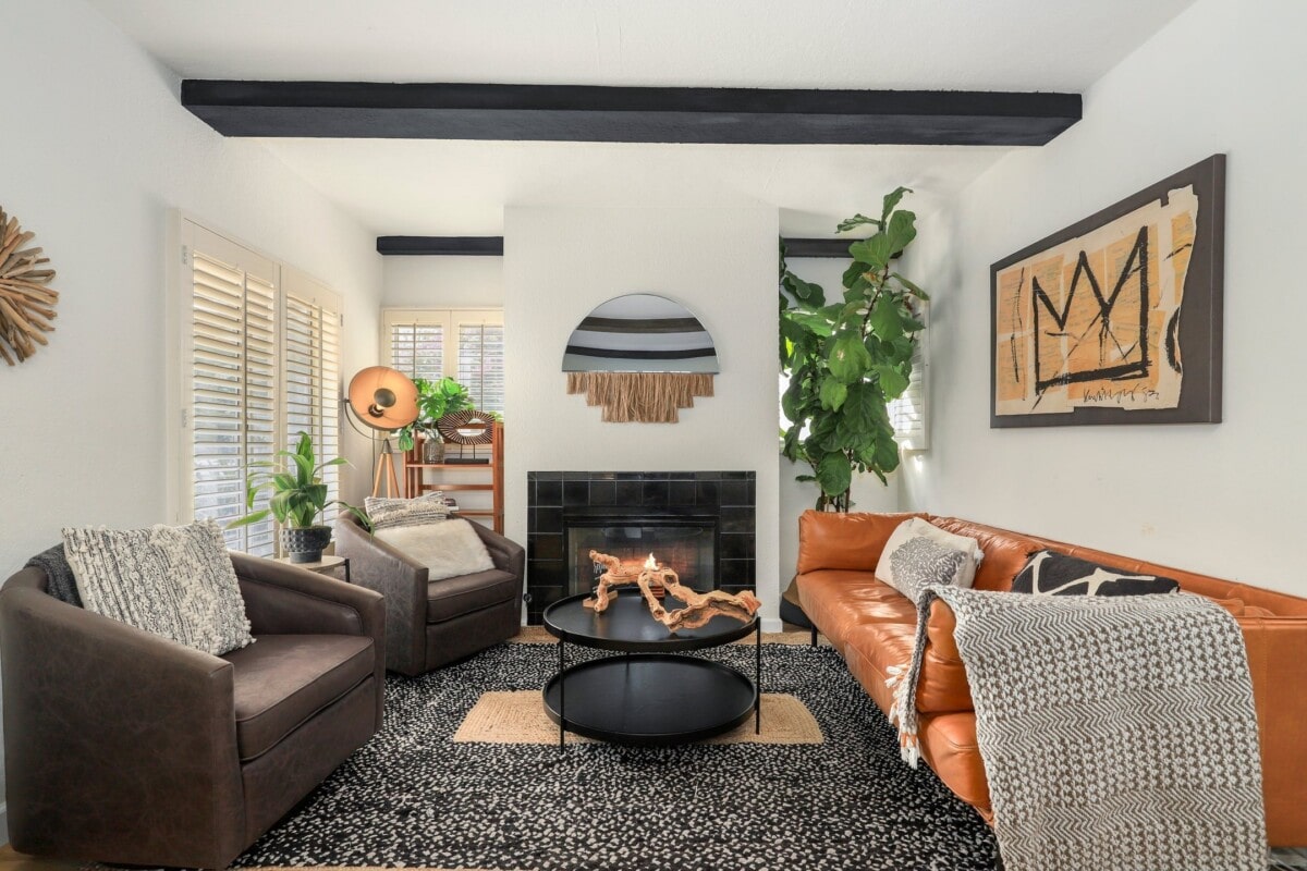 living room with central heat and modern furniture