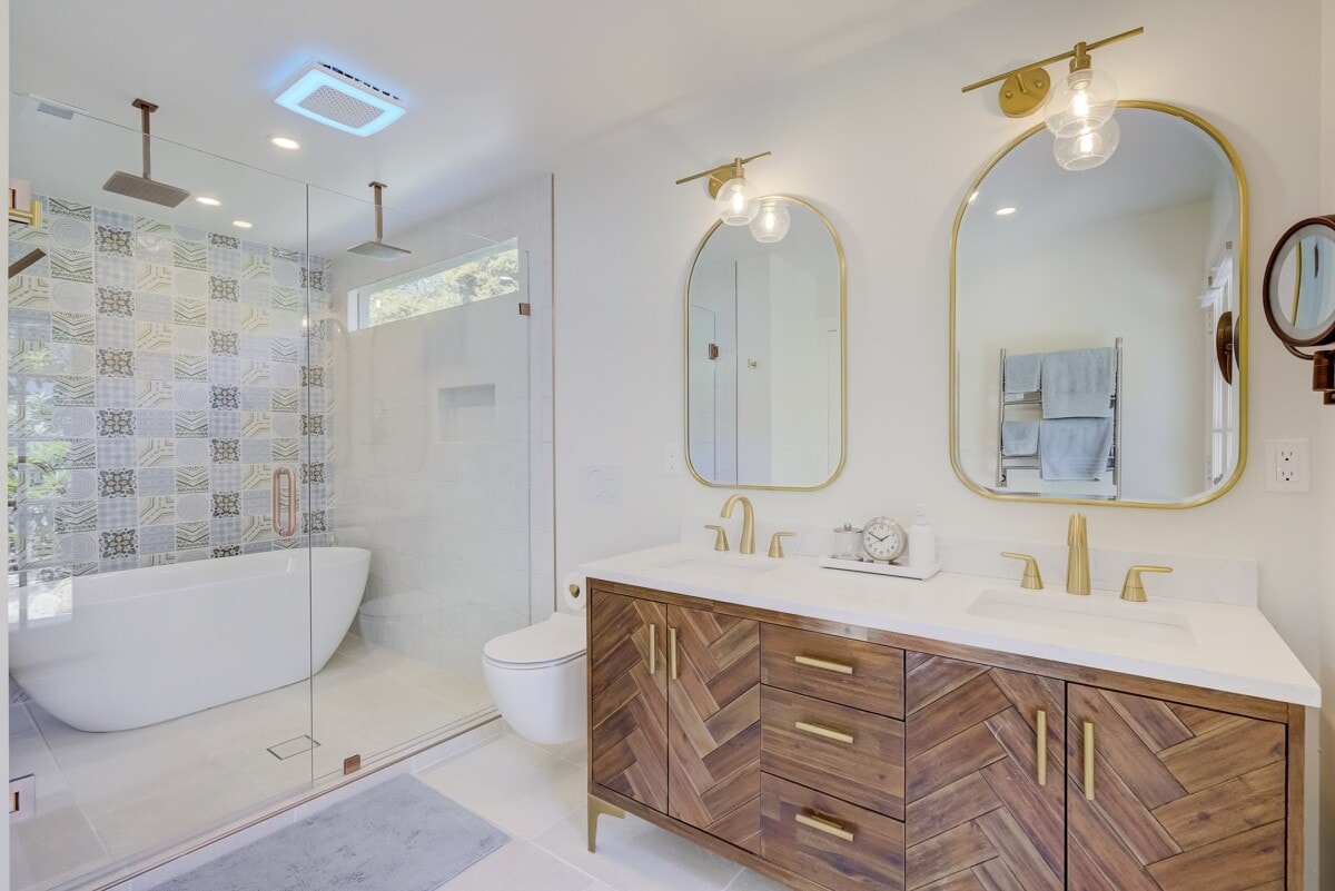 sleek bathroom gold finishes