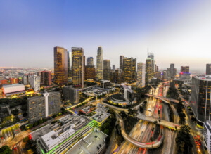Aerial Downtown Los Angeles Skyline at Night _ getty