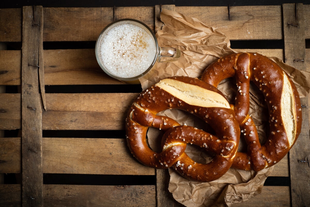 German bread pretzels with beer