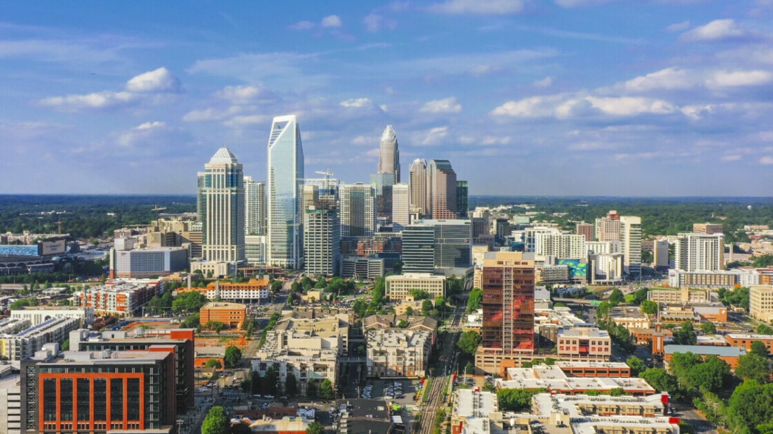 Charlotte North Carolina downtown aerial view
