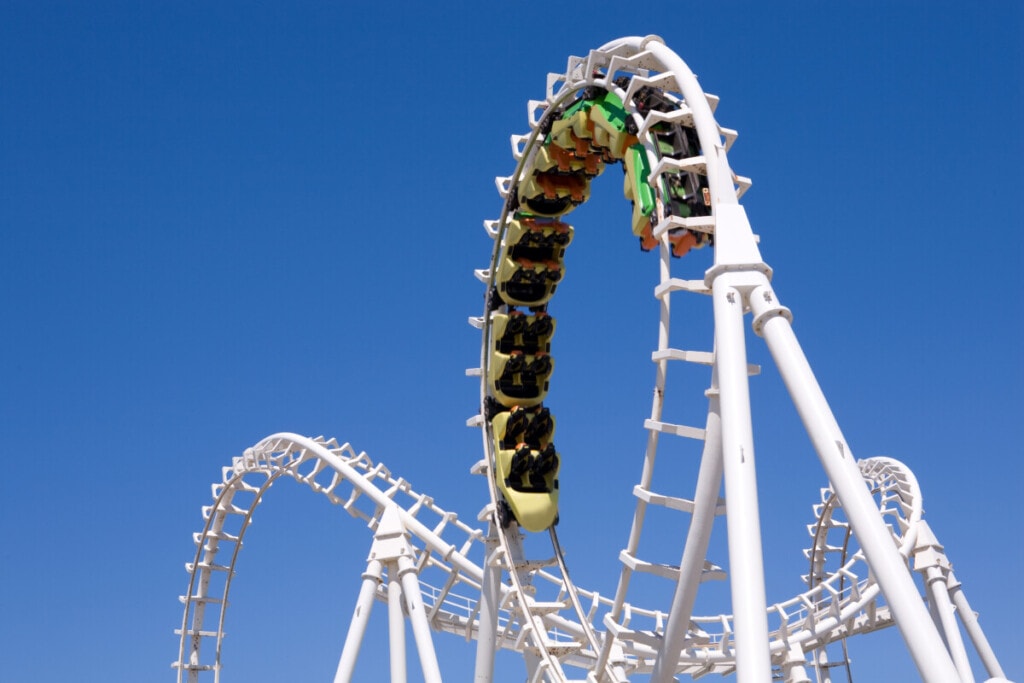 Roller coaster with clear blue sky