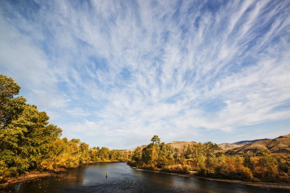 Dramatic clouds over Boise River in Idaho