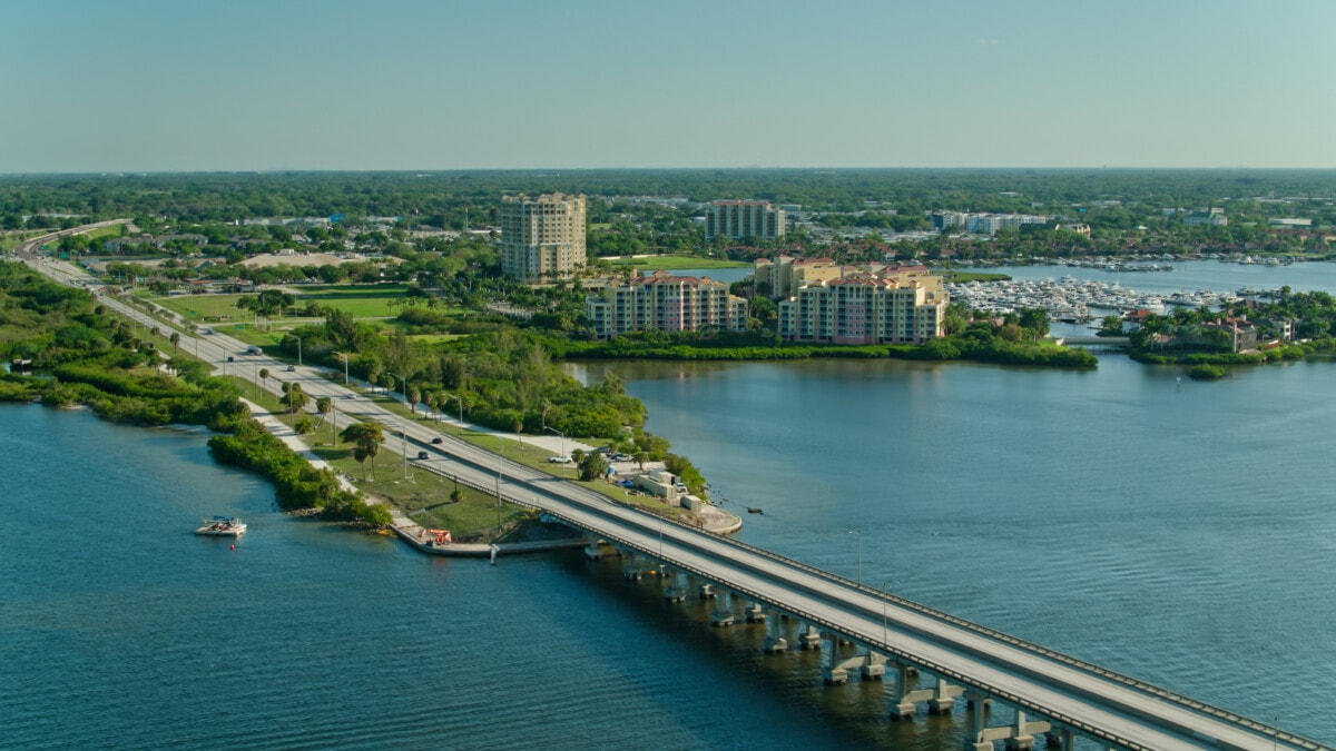 Aerial View of Manatee River Bridge Between Palmetto and Bradenton, Florida_Getty
