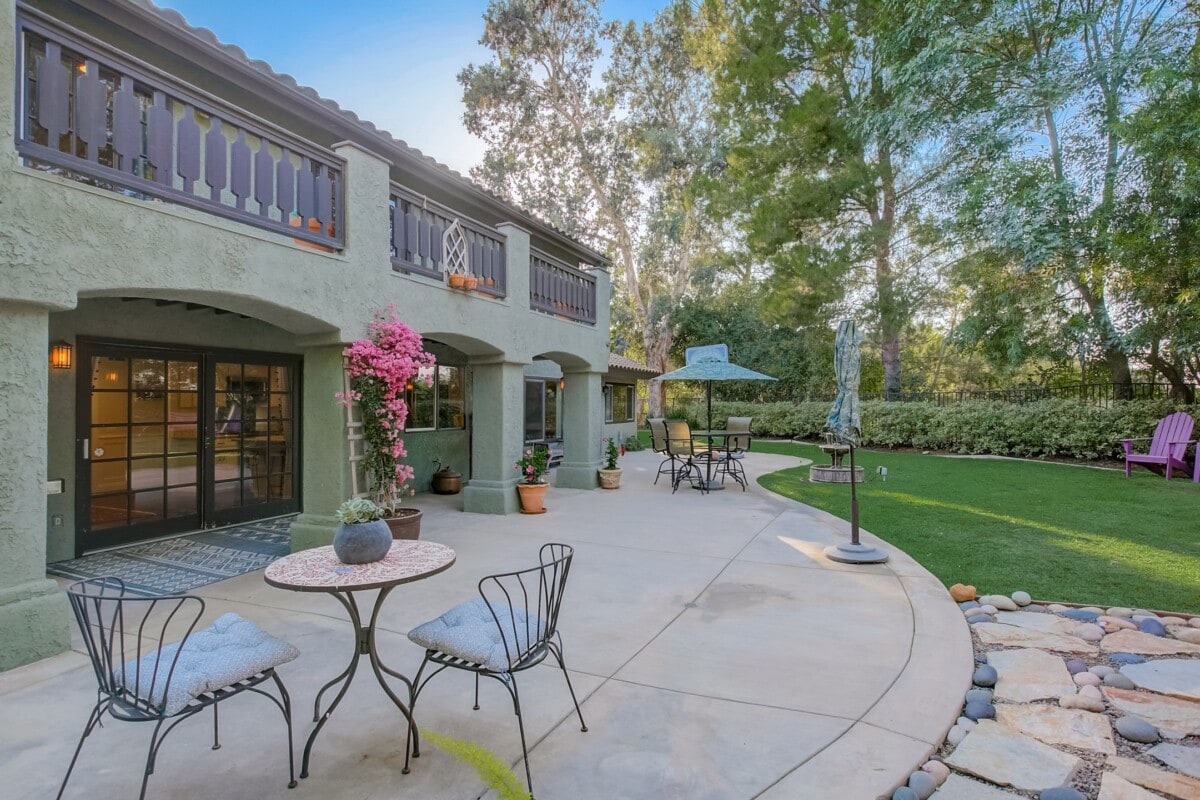 A landscaped backyard