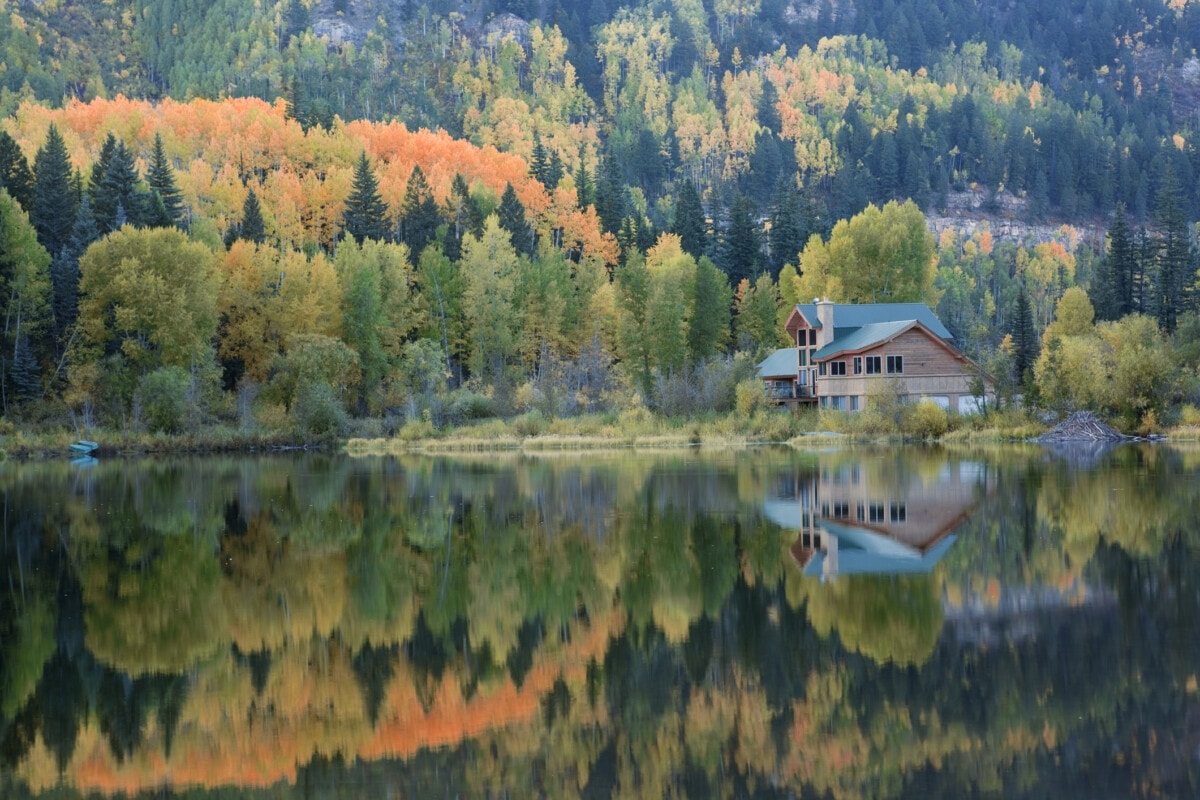 Lake House and Autumn Reflections in Colorado