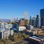 Aerial view of Denver downtown Colorado USA