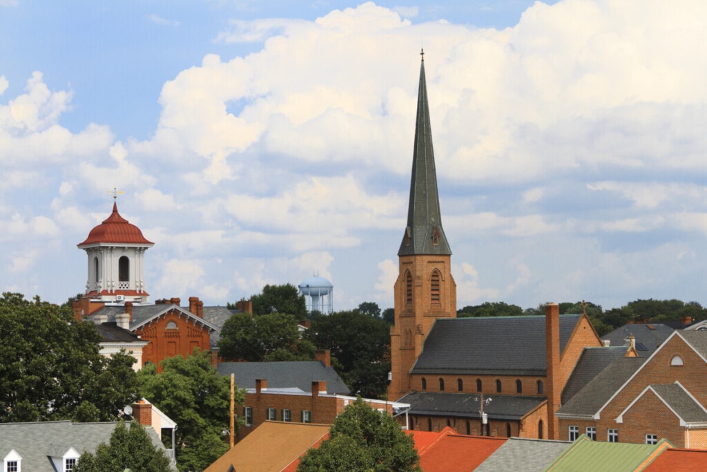Small Town Steeples and Rooftops in Frederick, Maryland