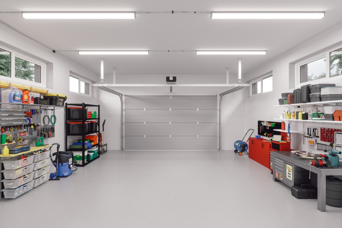 modern garage converted into an organized space