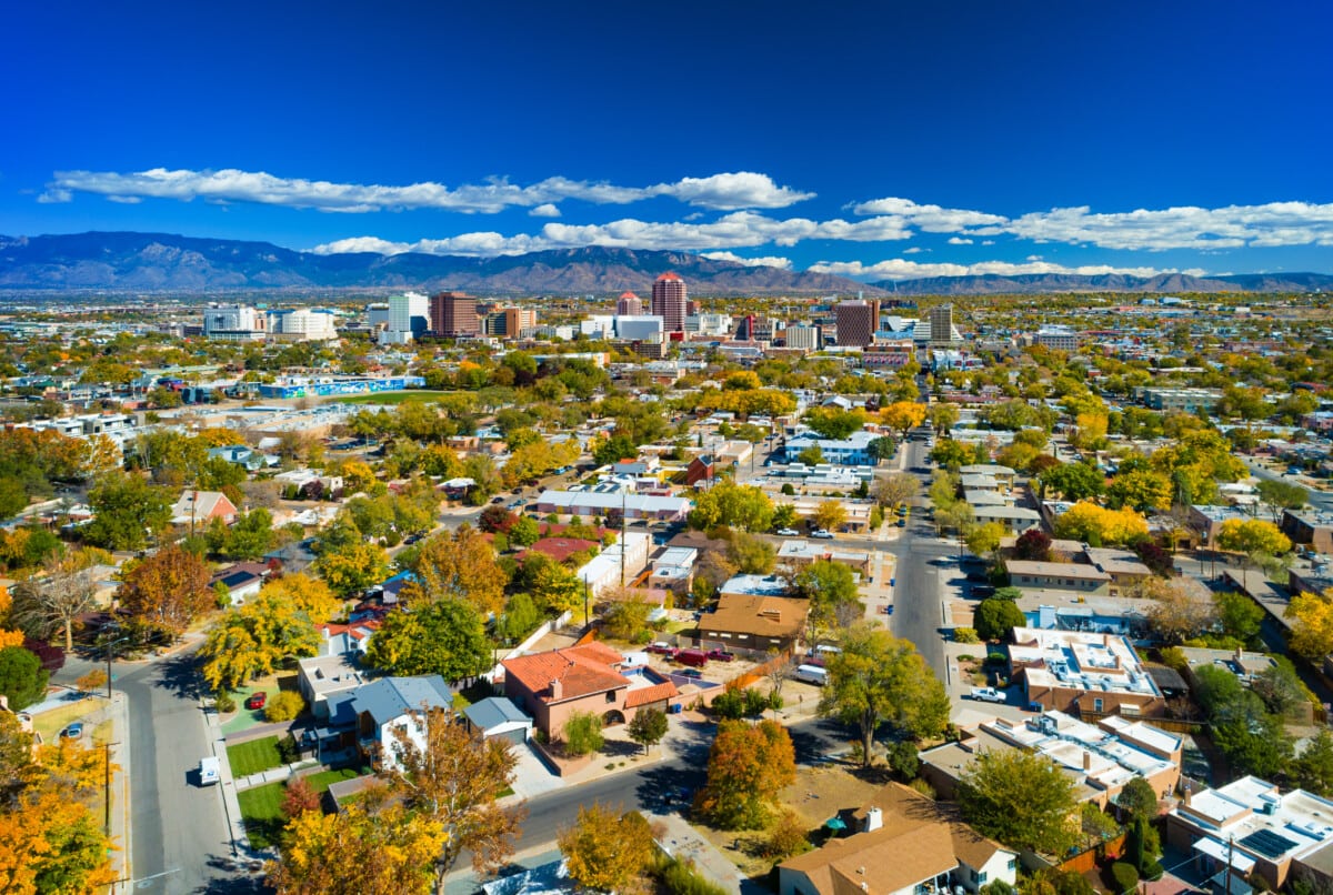 downtown albuquerque nm aerial view with neighborhoods in front view