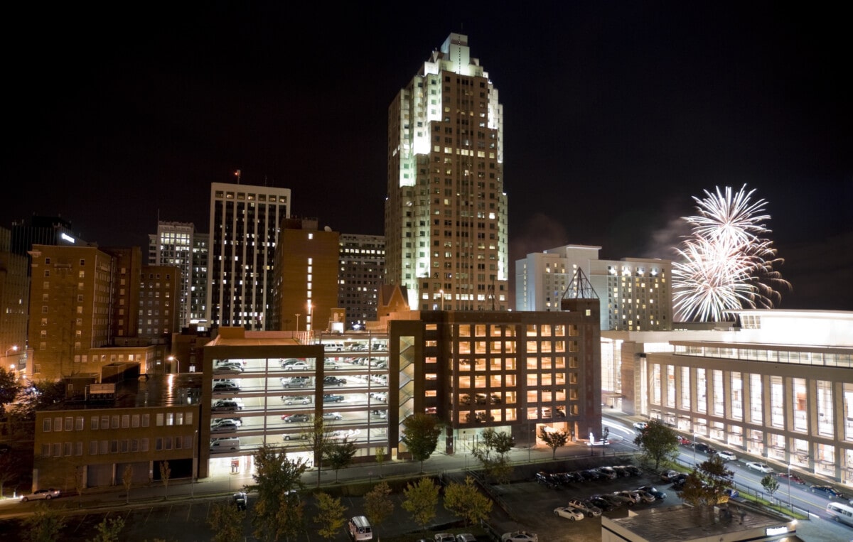Raleigh North Carolina Downtown with Fireworks