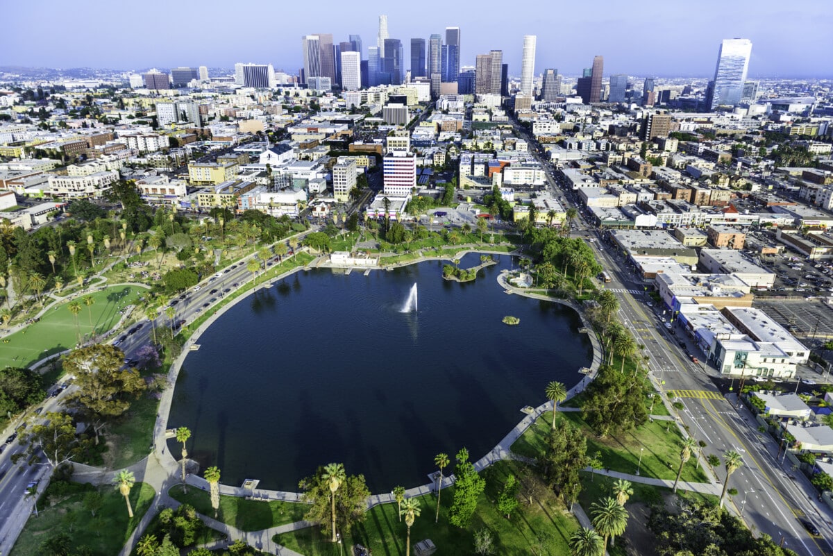 MacArthur Park Los Angeles California - aerial view