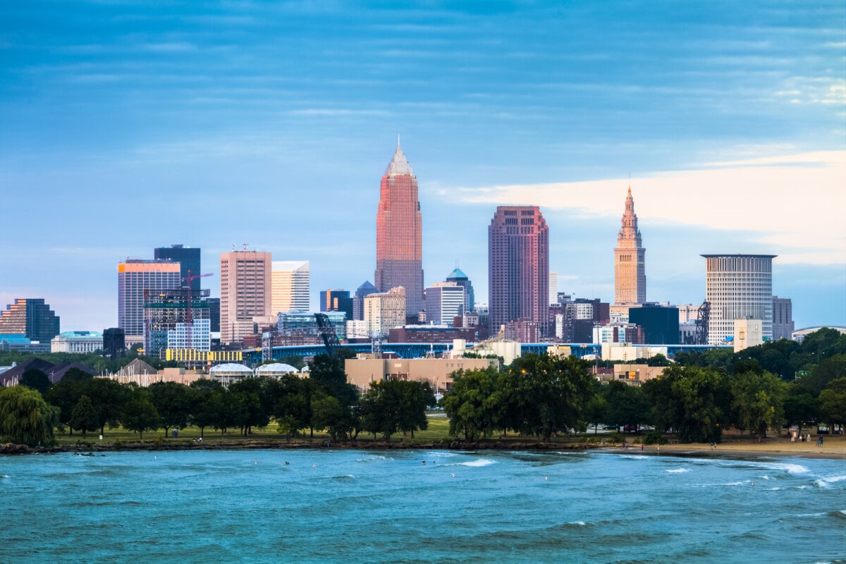 Cleveland and the Lake Erie Shore at Sunset Getty