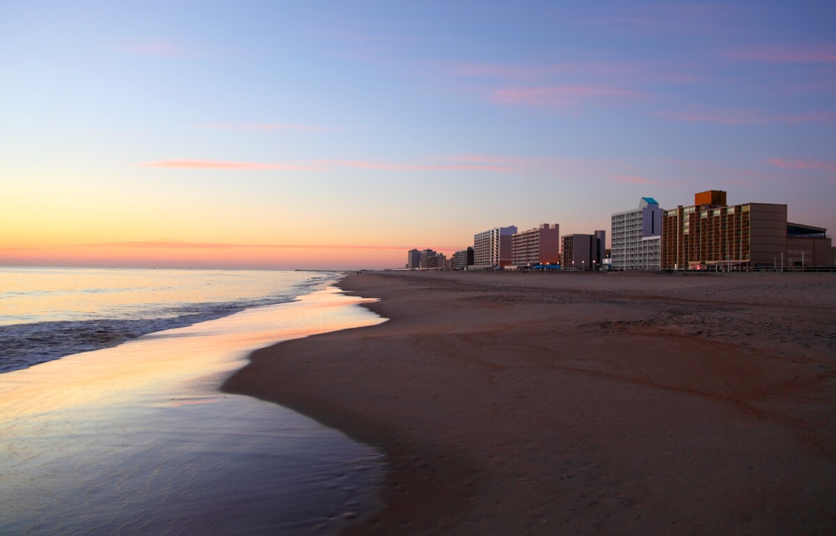 Virginia Beach shoreline at dawn. Virginia Beach is an independent city located in the U.S. state of Virginia. Virginia Beach is a resort city, and the Oceanfront is a main tourist attraction. The city is known for its pristine beaches, coastal cuisine and entertainment.