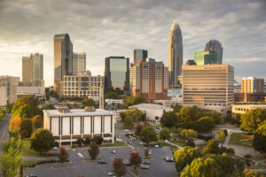 City skyline of Charlotte North Carolina USA