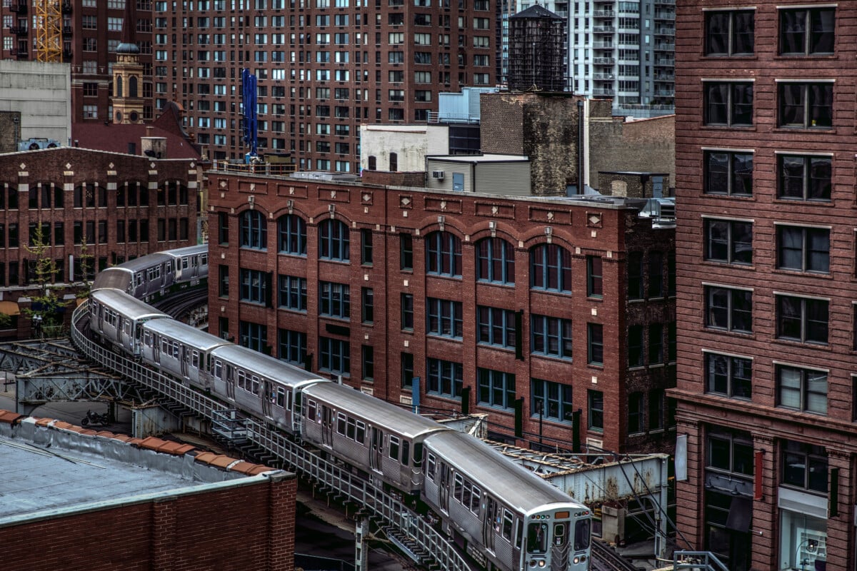 Subway train in downtown Chicago, IL