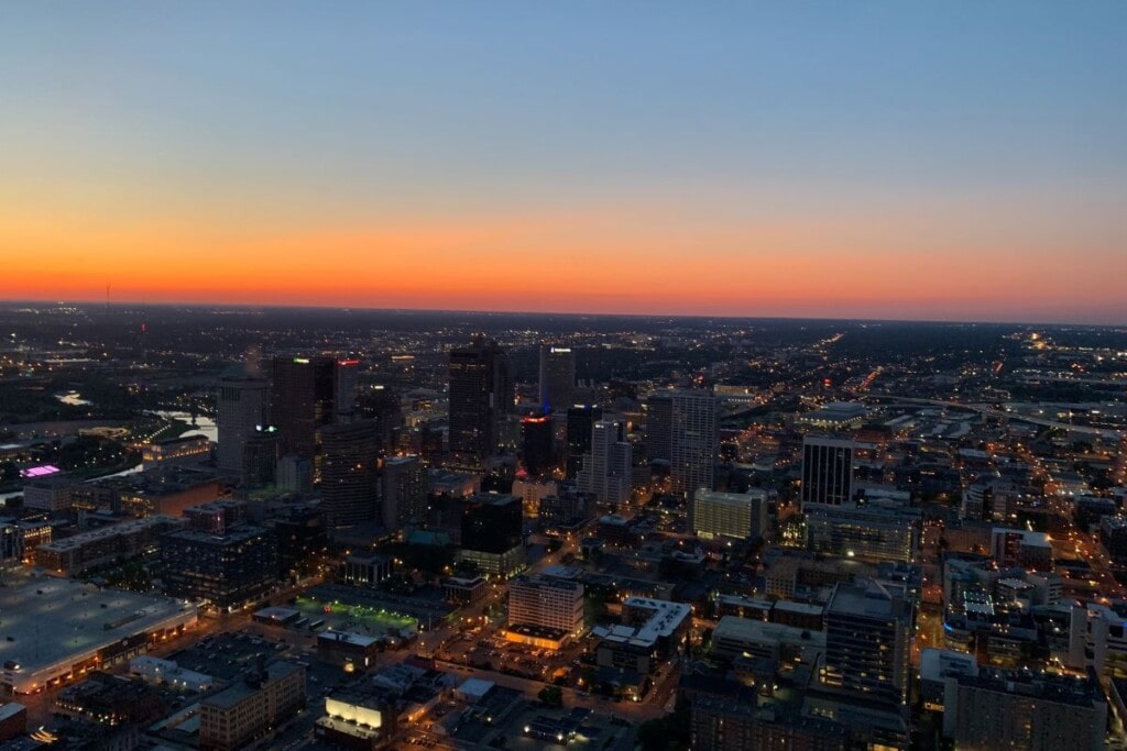 overhead view of columbus ohio at sunset