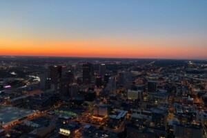 overhead view of columbus ohio at sunset