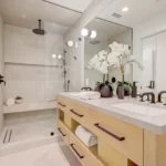 sleek tiled shower modern bathroom