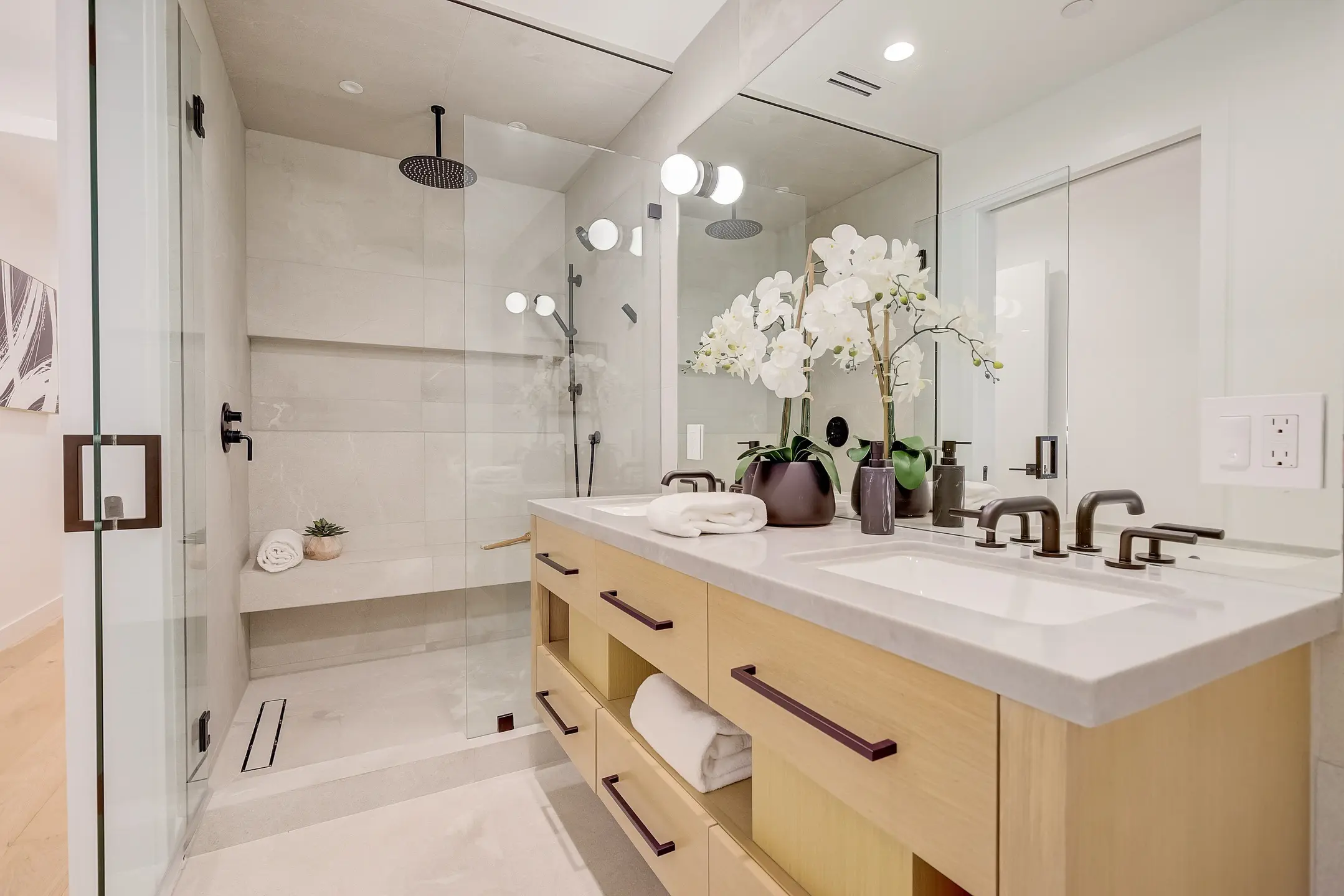 sleek tiled shower modern bathroom