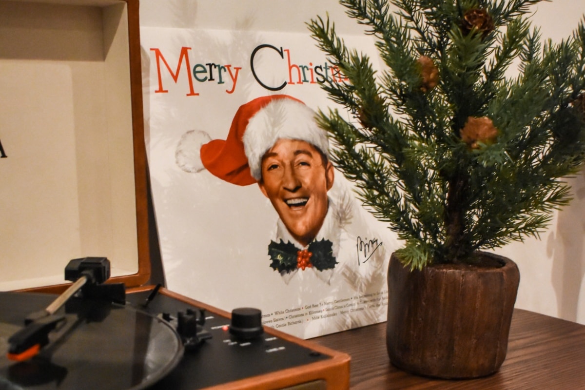 A bing crosby record on a stand