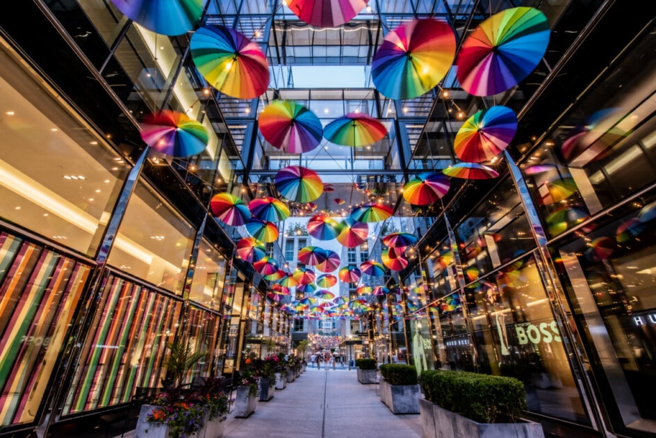 Decorative umbrella's in the city center in DC