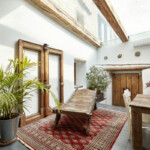 Wooden chair lounge at modern Mediterranean farmhouse