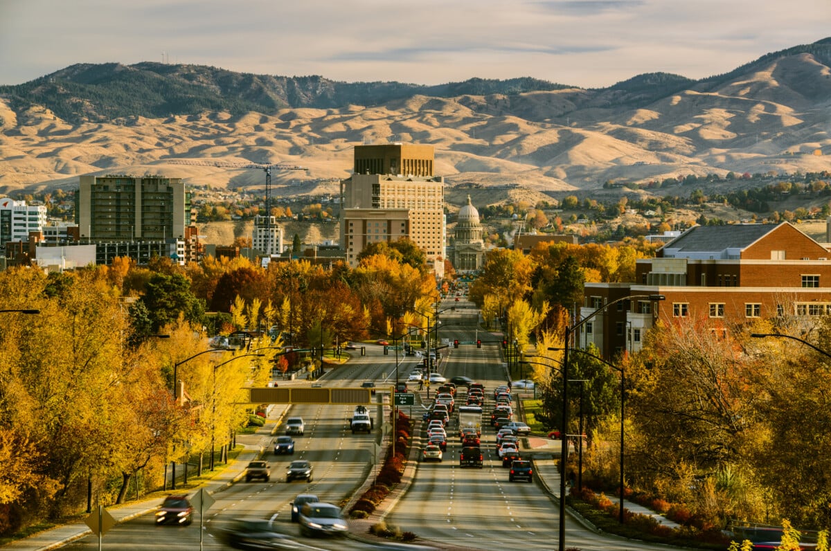 downtown boise during sunrise