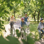Family riding bicycle